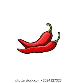 Red hot chili pepper. Red pepper in sketch style on a white background. Realistic hand drawn drawing of a whole ripe red chili pepper. Vector illustration