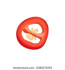 Red hot chili pepper slice isolated on white. Vector cartoon flat illustration. 