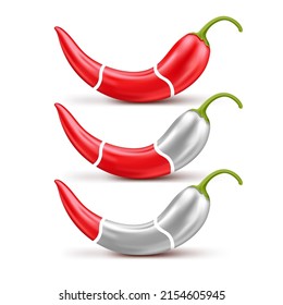 Red hot chili pepper, spiciness level, mild, medium, spicy. Element for packing.