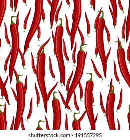 Red hot chili pepper vector seamless pattern on the white background
