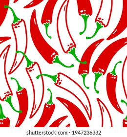 Red hot chili pepper vector seamless pattern, line and flat vegetables isolated on white background. Food illustration