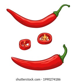 Red hot chili pepper. Vector illustration isolated on a white background.