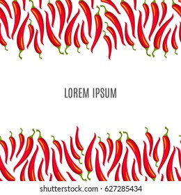 Red hot chili peppers frame border with your text place. Abstract Cinco de Mayo background for your greeting cards design or poster. Vector illustration.