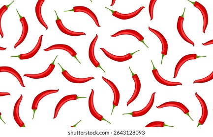 Red hot chili peppers natural organic food. Hot pepper. Spicy taste. Red vegetable. chili peppers seamless pattern