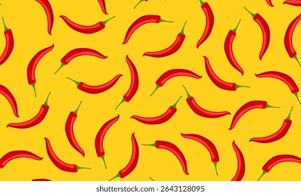 Red hot chili peppers natural organic food. Hot pepper. Spicy taste. Red vegetable. chili peppers seamless pattern