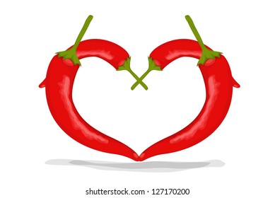 Red hot chili peppers on white