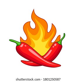 red hot chili peppers on fire vector illustration isolated on white background. Illustration of food hot chilli peppers in minimalist style. Simple logo vector illustration for graphic and web design.