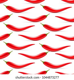 Red hot chili peppers seamless pattern isolated on white background