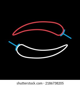 Red hot chili peppers vector isolated on black background icon. Barbecue and bbq grill sign. Vegetable. Graph symbol for cooking web site and apps design, logo, app, UI