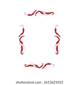 Red hot chili peppers vector frame border isolated on white. Mexican spicy vegetable illustration. Decoration for culinary, card, banner, cafe menu, recipe, farmer's market.