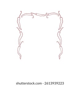 Red hot chili peppers vector frame border isolated on white. Mexican spicy vegetable illustration. Decoration for culinary, banner, cafe menu, recipe, farmer market.