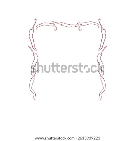 Red hot chili peppers vector frame border isolated on white. Mexican spicy vegetable illustration. Decoration for culinary, banner, cafe menu, recipe, farmer market.