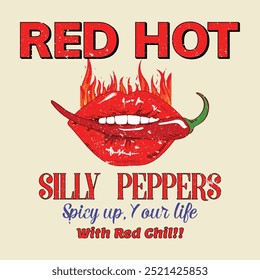 Red Hot chili t shirt design for t shirt print, poster, sticker, background and other uses. Red spicy chili artwork. retro vintage chili artwork for t shirt, sticker, poster, graphic print, 