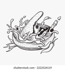 red hot chilies sauce outline design template
