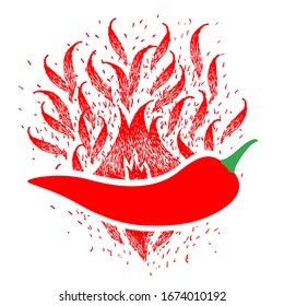 El logo Red Hot Chili diseña el concepto vectorial, el logo de Spicy Pepper diseña una plantilla.Ilustración vectorial de pimienta chile en el fuego. Pimienta picante roja aislada con llama.