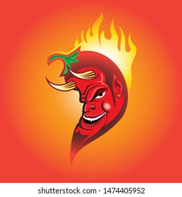 Red Hot Chilli Pepper Devil, mexican chilli vector illustration.