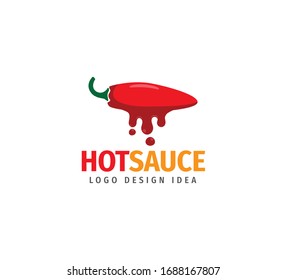 red hot chilli pepper with sauce drop vector logo design template