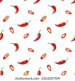 Red hot chilli pepper vector seamless pattern. Spicy food