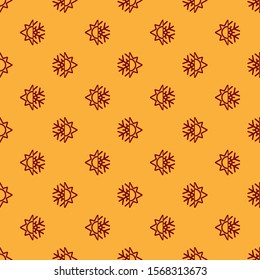 Red Hot and cold symbol. Sun and snowflake icon isolated seamless pattern on brown background. Winter and summer symbol.  Vector Illustration