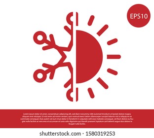 Red Hot and cold symbol. Sun and snowflake icon isolated on white background. Winter and summer symbol.  Vector Illustration