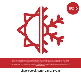 Red Hot and cold symbol. Sun and snowflake icon isolated on white background. Winter and summer symbol.  Vector Illustration