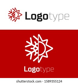 Red Hot and cold symbol. Sun and snowflake icon isolated on white background. Winter and summer symbol. Logo design template element. Vector Illustration