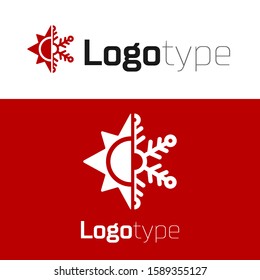Red Hot and cold symbol. Sun and snowflake icon isolated on white background. Winter and summer symbol. Logo design template element. Vector Illustration