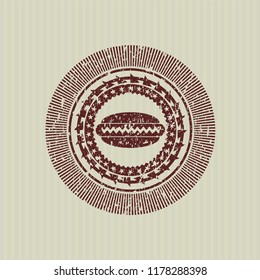 Red hot dog icon inside distress rubber seal with grunge texture