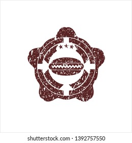 Red hot dog icon inside distressed rubber stamp