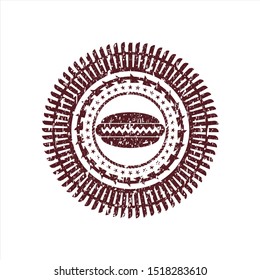 Red hot dog icon inside distressed rubber grunge texture seal
