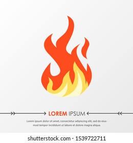 Red hot fire flame emoji heat or spicy food symbol flat vector icon isolated on grey background. Vector Illustration