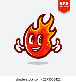 red hot fire mascot. Red fire cartoon character mascot illustration logo vector showing thumbs up. cute flame symbol with happy facial expression in trendy modern style.