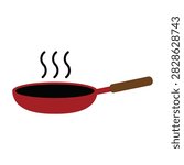 A red hot frying pan with steam rising from it, kitchen cooking utensil, cookingware