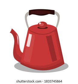 Red hot kettle.Vector illustration isolated on white background.drinks sign symbol.teapot icon. 
