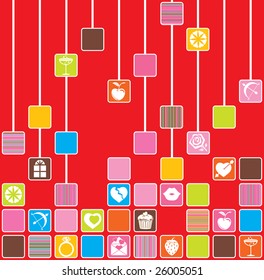 Red Hot love icons with a sorts of different love symbols