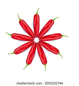 Red hot natural chili pepper, realistic vector illustration on white background.
fresh realistic Ripe red chili pepper. 