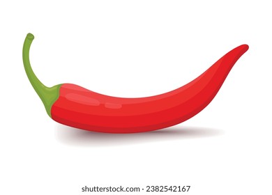 Red hot natural chili pepper pod, vector image with shadow of pepper. Design for food, culinary products, seasoning and spice packet, recipe website design, cookbook.