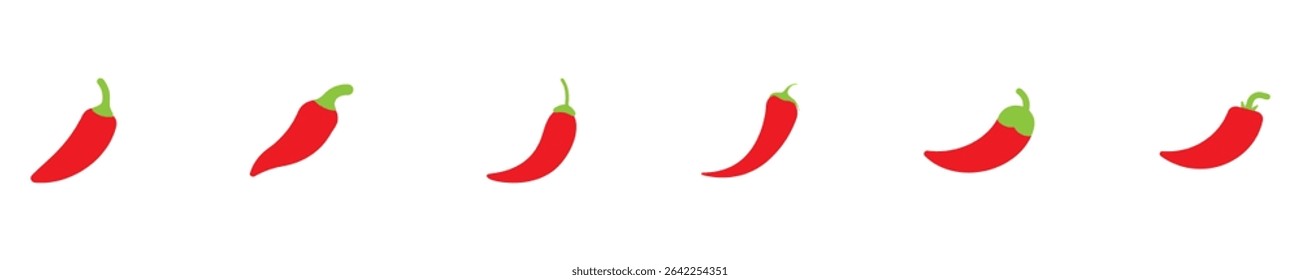 Red hot natural chili pepper icons set. Vector Asian and Mexican spicy food and sauce. Spicy chili pepper. Vector Illustration