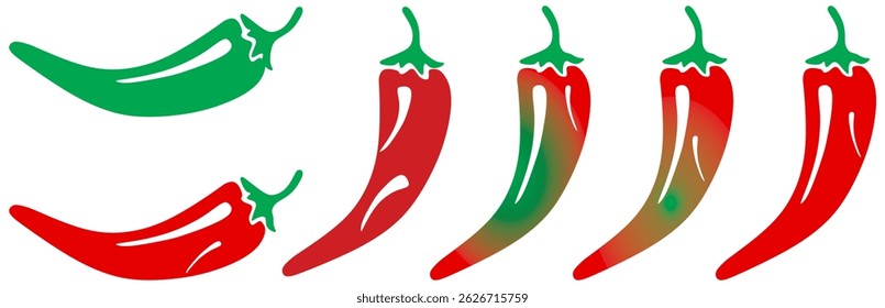Vermelho quente natural pimenta pimenta ícones conjunto. Vetor comida e molho picante asiático e mexicano. Pimenta picante isolada em fundo transparente