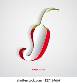 Red hot paper chili pepper on white background - Vector illustration