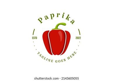 Logo-Design-Vektorgrafik des Red Hot Paprika-Bademblems für Gaststättenkoch oder Gemüsebaum