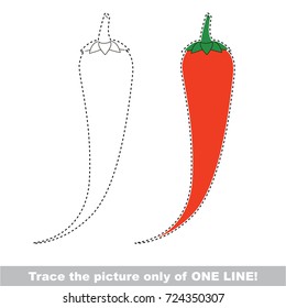Red Hot pepper to be traced only of one line, the tracing educational game to preschool kids with easy game level, the colorful and colorless version.