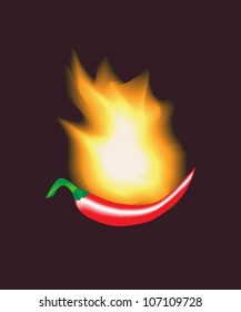 Red hot pepper with fire on a black background