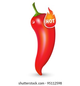 Red Hot Pepper With Label, Isolated On White Background, Vector Illustration