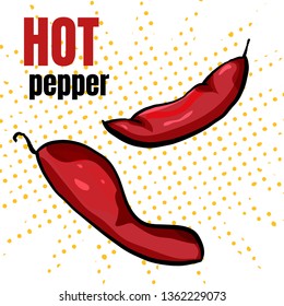 Red Hot Pepper on a background with yellow dots. Mexico - Vector. Vector illustration,