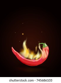 Red hot pepper on fire on brown background