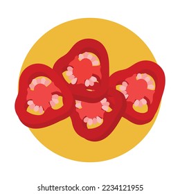 Pimienta caliente roja. Trozos de pimienta caliente roja. Ilustración vectorial de rodajas de pimienta roja. Imagen aislada de rodajas de pimienta.
