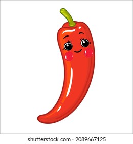 red hot pepper vector flat cartoon character illustration. Funny happy cute happy little fruits, vegetables icon for kids. Isolated on a white background. red, yellow, green chili spicy pepper.