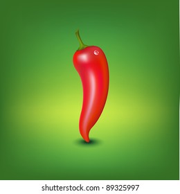 Red Hot Pepper With Water Drop, Vector Illustration