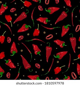 red hot peppers seamless pattern. Background with jalapenos chili peppers for menu, packaging, wrappers, fabrics.